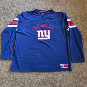 New York Giants NFL Long Sleeve Shirt Blue Mens XL Striped Sleeves Majestic